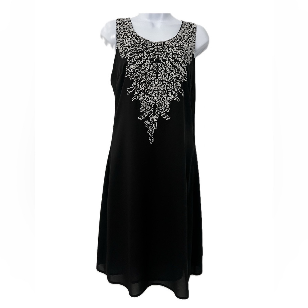 Vintage Naeem Khan Timeless Embroidered Midi Dress Size S Black Wedding Guest